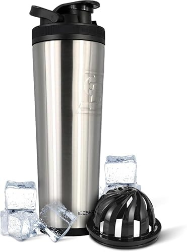 Ice Shaker Isolierte Edelstahl-Shaker-Flasche, 900 ml, Edelstahl, kalt für 30+ Stunden, isolierter Becher mit Twist-on-Rührwerk, geruchsfreie Flasche für Protein-Shakes, Wasser, Smoothies, Cocktails