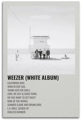 IIWERUW Weezer – Weißes Album-Poster, Wandkunst, Leinwand, ästhetisches Cover-Poster, Vintage-Musik und Filme, dekoratives Gemälde für Wohnzimmer, Schlafzimmer, 30 x 45 cm, ungerahmter Stil