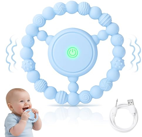 EccoCove Vibrierender Beißring für Babys aus Silikon – Sensorisches Babyspielzeug zur Zahnfleischmassage & Stimulation, unterstützend bei Autismus, Ängsten & als Zahnungshilfe (Blau)