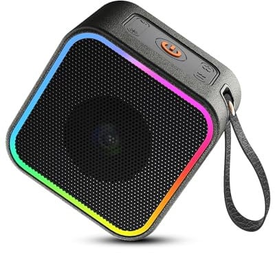 Bluetooth Portable Speaker, Bluetooth 5.3 Leather Wireless Speaker with Lights HiFi Stereo Sound, Small Speaker with Built-In Mic 10H Playtime Dustproof Waterproof for Home Garden Camping Travel New