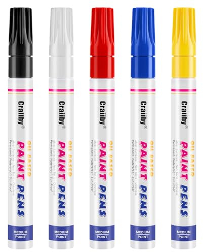 5 Colors Oil-Based Paint Markers, Waterproof Quick Dry Permanent Paint Pen for Rocks Painting, Wood, Fabric, Plastic, Canvas, Glass, Mugs, Metal, Tire, Stone, DIY Craft