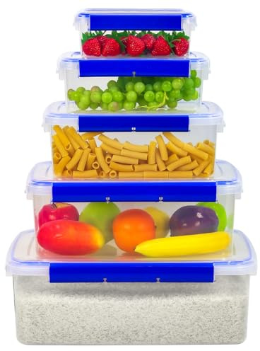 Taylor & Brown 5-Piece Large BPA-Free Plastic Food Storage Containers with Lid - Stackable, Leak-Proof Container with Snap Lock Lids - For Rice, Flour, Soups, Fruit & Meal Prep