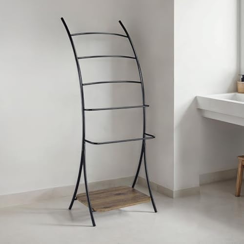 IDIMEX Handtuchhalter Edy mit 5 Handtuchstangen und Ablage schwarz/wildeiche - Handtuchständer modern Badetuchhalter freistehend