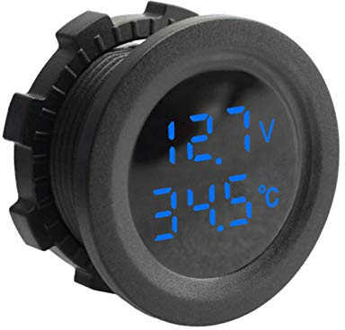 Voltmetro Digitale Termometro 2 in 1,Tensione Batteria Misuratore di Temperatura Monitor Tester,Caricatore USB,per Accendisigari da 12 V,SUV Camion,Camper(1 Pezzi,Blu)