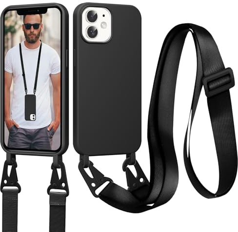 Jrkvniv Kompatibel mit iPhone 11 Handyband Hülle, Schwarz | Necklace Handyhülle mit zum Umhängen Kordel Schnur, Stoßfest Weich TPU Flüssig Silikon Schutzhülle Case mit Kette