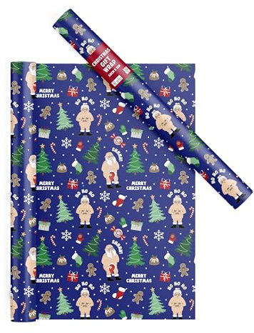 Rude Novelty Christmas Wrapping Paper Roll - Blue Rude Nude Santa Festive Wrap - Novelty Funny Wrap - 50cm x 15m - Joke Xmas Wrapping Paper Roll