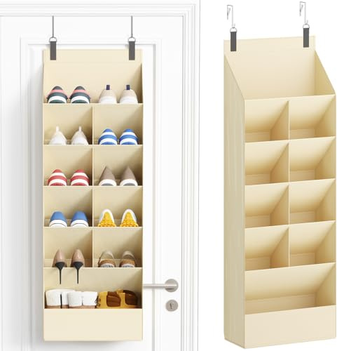 Lifewit 6 Tier Over the Door Shoe Organiser Hanging Rack Holder, Beige | Fabric Hanging Shoes Shlef with 11 Large Deep Pockets for Closet, Dorm Storage, Fit Up to 12 Pair Sneakers, Boots