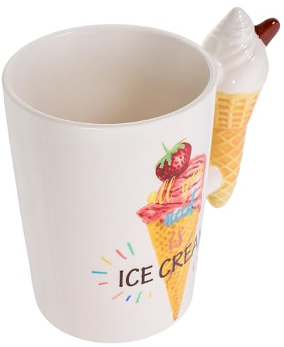 Générique Mug en Céramique 380 Ml Forme Glace Crème Tasse à Café Amusante Tasse à Boire pour Maison et Bureau Design Cartoon Fraise Présent Original