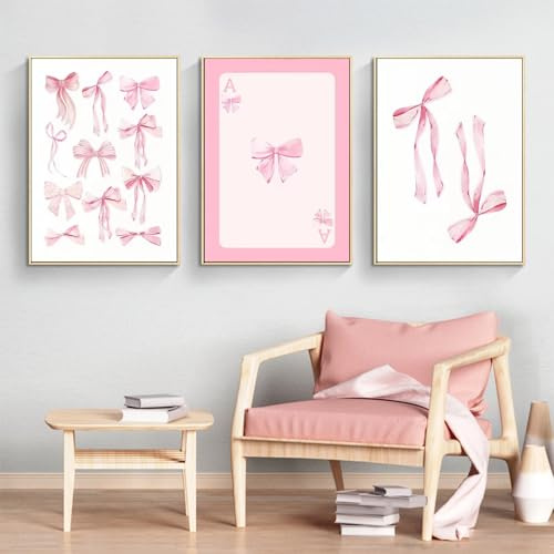 CULASIGN 3er Pink Schleife Poster Set, Preppy Y2K Aesthetic Leinwandbilder Wandkunst Wandbilder, OHNE Rahmen Wanddeko für Wohnzimmer Mädchenzimmer (30 x 40 cm)