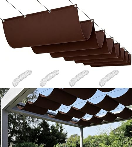 Toile D'ombrage Rétractable Vague 4x8M Imperméable Rectangulaire Voile Ombrage Filet D'ombrage Bâche Ombrage Protection UV Solaire pour Jardins Balcons Pergola Terrasse Brun