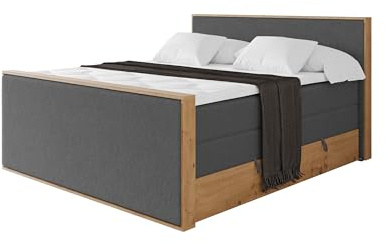 ALTDECOR Boxspringbett mit Matratze und Lattenrost, Topper, Fußteil,Polsterbett mit Bettkasten, Bett mit Stauraum H3- und H4- Matratze, Doppelbett, Springboxbett - LOLLI9-Z King Dunkelgrau 200x200