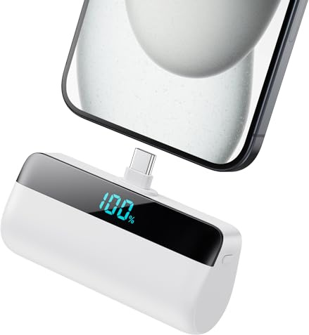 Feob Mini Power Bank 5200mAh für iPhone 17/16/15 Serie, PD 3A Schnellladung Powerbank USB C Externer Akku mit LCD-Display, Kompatibel mit iPhone 17/16/15 Plus Pro Max,Samsung S24,USB C Telefone - Weiß