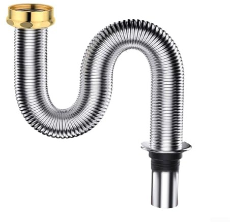 Tubo di scarico flessibile in acciaio inox, 120/150 cm, antiodore, tubo di scarico per lavandino in acciaio inox 304, per cucina e bagno, argento (120 cm)