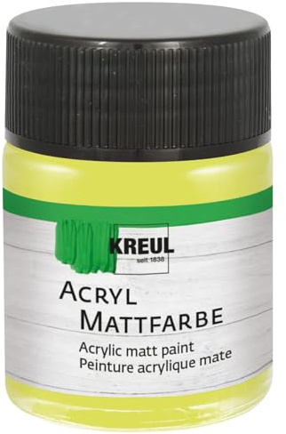 KREUL 75540 - Acryl Mattfarbe, lemon im 50 ml Glas, cremig deckende, schnelltrocknende Farbe auf Wasserbasis, für viele verschiedene Untergründe geeignet