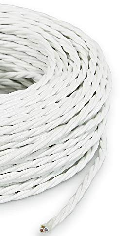 Cavo Elettrico Treccia/Trecciato Rivestito in Tessuto. Colore Bianco. Sezione 2x0.75 - 10 Metri