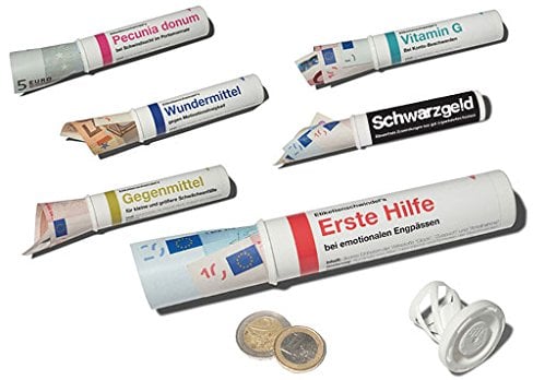 Geld- & Geschenkröhrchen MIX SET Nr. 1 im Medikamenten-Stil, 5 x lustige Motive zum Geld-verschenken, origineller Geldgutschein für Weihnachten Nikolaus Hochzeit Konfirmation Jugendweihe Umzug