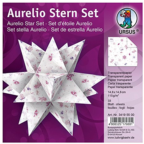 Ursus 34195500 - Faltblätter Aurelio Stern Classic Christmas, flieder / brombeer, 33 Blatt, aus Transpatentpapier 115 g/qm, ca. 14,8 x 14,8 cm, einseitig bedruckt, ideal als Weihnachtsdeko