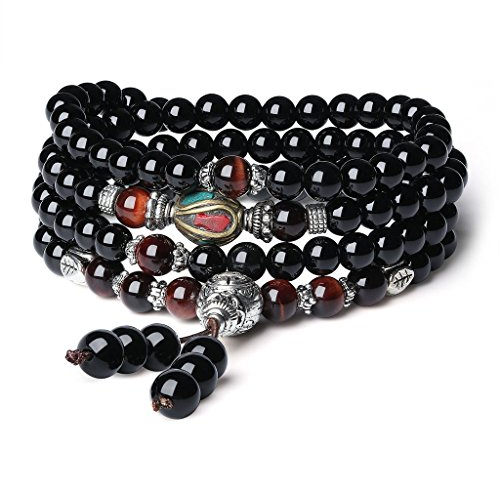 COAI 108 6mm Onyx Tigerauge/Rotes Tigerauge Nepalesische Perlen Tibetisches Wickelarmband Halskette für Damen/Herren