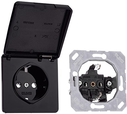 Jung 1520 BFKL SW Schuko Steckdose 16 A 250 V bruchsicher mit Klappdeckel Serie CD schwarz