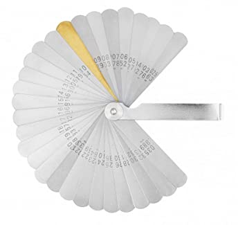 Högert Technik Präzisions-Fühlerlehre Set 32 Klingen CrV - 0,038-0,889 mm, 13mm Breite, 75mm Länge mit Feststellmutter für Ventile, Gitarre, Zündkerze, Kolben messen