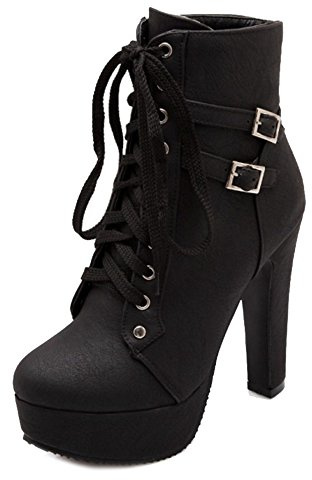 Smilice Stivaletti da donna con tacco alto e plateau con borchie, Nero , 37 EU