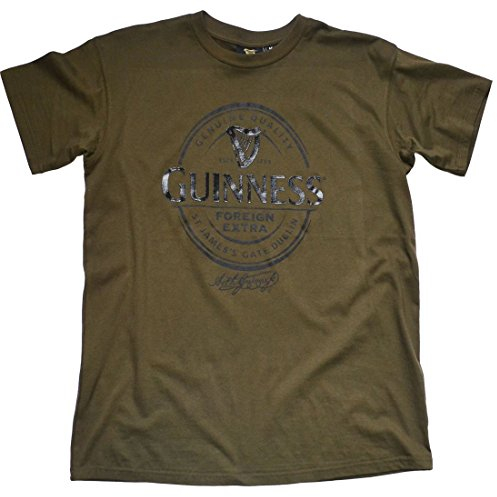 Guinness Herren T-Shirt. Khakigrün mit Foreign-Extra-Logo (XXL)