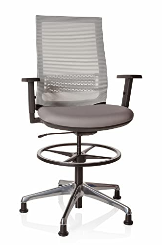 hjh OFFICE 721943 Arbeitsstuhl hoch TOP Work 99 Stoff Grau ergonomischer Counterstuhl mit Gleiter