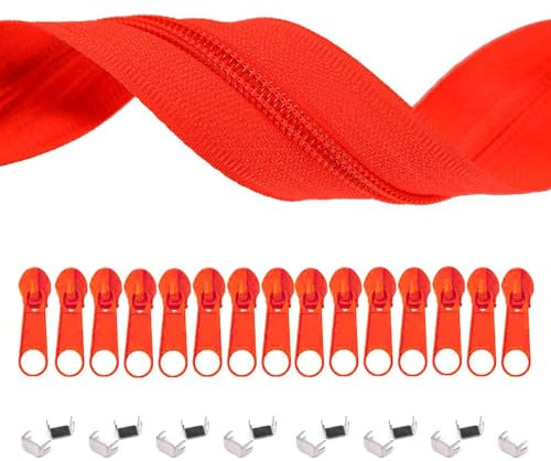 6m Endlos-Reißverschluss 5mm mit 15 Zippern und Endstücke, Neonfarben Farbwahl, Farbe:neonorange