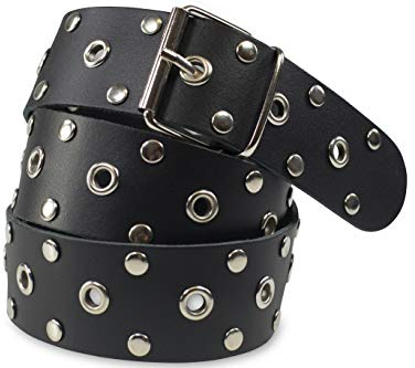 fashionchimp BASIC Nieten-Ösen-Gürtel aus 100% Echtleder, Made In Germany (Schwarz, 110/BW95 - Breite ca. 4cm)