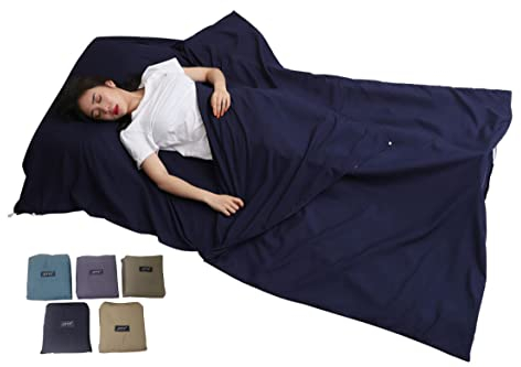 JITTY Hüttenschlafsack 210 x 115 cm,Schlafsack Inlett,Reiseschlafsack dünn leicht & kompakt,für Business, Camping, Rucksackreisen, Wandern, Bergsteigen, Zuhause, Hostels, Zug (Navy)