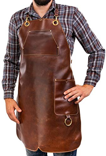 Premium Lederschürze Stoke - Vollleder Grillschürze - Vintage Leder Schürze BBQ & Küche & Bar (S-M)