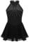 dPois Mädchen Neckholder Gymnastikanzug Tanzkleid Ärmelloses Eiskunstlauf Rollschuh Kleid Trikot Leotard Glänzende Tanzkostüm für Training Performance Schwarz 146-152