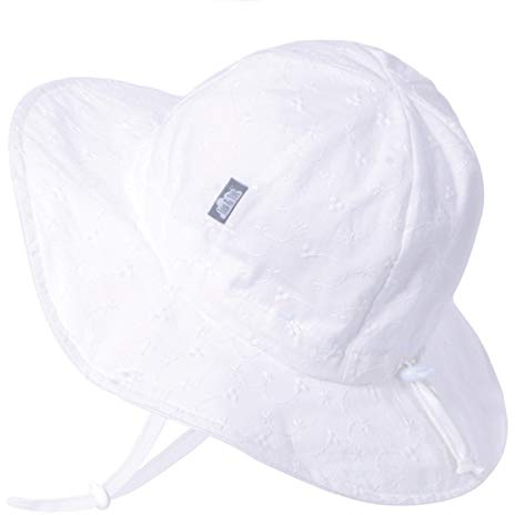 Jan & Jul Kinder Sommer Sonnenhut mit Verstellbarem Riemen (L: 2-5 Jahre, Weißes Eyelet)