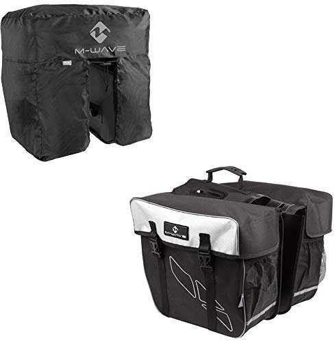 M-Wave Unisex – Erwachsene Amsterdam Double Gepäckträgertasche inkl. Regenhaube, schwarz/weiß