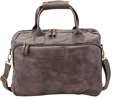 Pride & Soul 47312 - Laptoptasche MYSTIFY S, Schultertasche für 15 Zoll Notebooks, Umhängetasche aus Canvas, Tasche mit Laptopfach und Reißverschluss Hauptfach in grau braun, ca. 28 x 37 x 6 cm