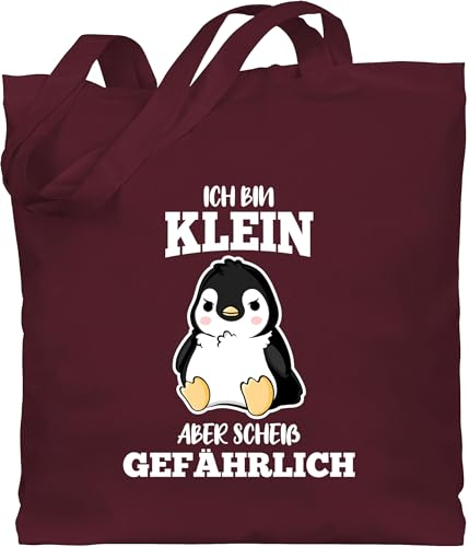 Baumwolltasche - Sprüche Statement mit Spruch - Ich bin klein aber scheiß gefährlich Pinguin weiß - Unisize - Bordeauxrot - stofftasche lustig tiere beutel+mit+sprüchen+lustig sprueche kinder