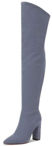 Castamere Donna Moda Cerniera Stivali Sopra il Ginocchio Tacco a Blocco 10CM Tacco Alto Grigio Scamosciato Scarpe EU 40