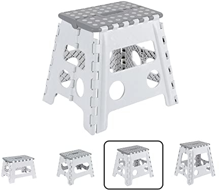 ARREGUI TB-032-GB Sgabello Pieghevole Multiuso | Sgabello per Adulti o Bambini | Scala Pieghevole | Scalino | Sgabello per cucina, bagno, campeggio | 32 cm di altezza | White & Grey