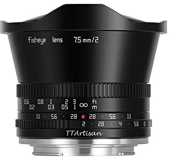 TTArtisan 7,5 mm F2.0 APS-C große Blende Kamera-Objektiv Fischaugenobjektiv kompatibel mit Fuji X Mount Kamera X-A1, X-A10, X-A2, X-A3, X-A5, X-A7, X-M1, X-M2, X-H1, X-T1, X-T10, X-T2