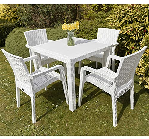 Comfort Time 5Pcs Garden Furniture Set Outdoor 4 Chairs Table Bistro Set White Rattan Style