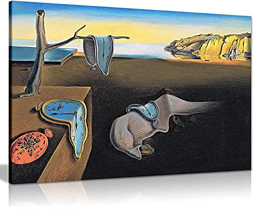 Drucken Salvador Dali Die Beständigkeit der Erinnerung Uhren Surreales Ölgemälde Leinwand Poster Wandkunst Bild Für Wohnzimmer 30x70cm (12x28in) Mit Rahmen