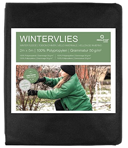 Wintervlies für Garten + Hochbeet + Gewächshaus 50g/m² I Ideal als Gartenfolie, Mulchfolie und Unkrautfolie I Gartenvlies zum Schutz vor Unkraut I Reissfest & Wasserdurchlässig (2x5m, Schwarz)