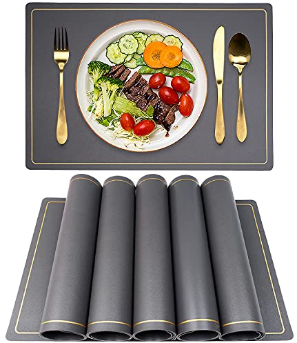 EXCOVIP Tovaglietta in Pelle, Set di 6 Tovaglietta per Cucina, Tovagliette Lavabile Place Table, Antiscivolo Resistenti allo Sporco e Resistenti al Calore (45x30CM, Grigio)