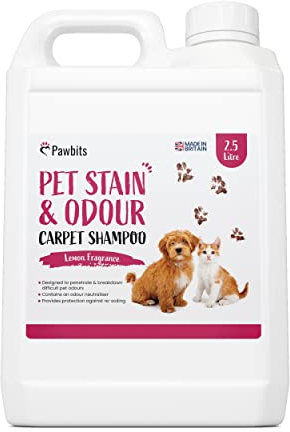 Pet Stain and Odour Carpet Shampoo 2.5L Super Concentrated - Lemon Scented Carpet and Upholstery Cleaner with Odour Neutraliser - Removes Cat Dog or Puppy Urine/Waste Smells, Cruelty Free