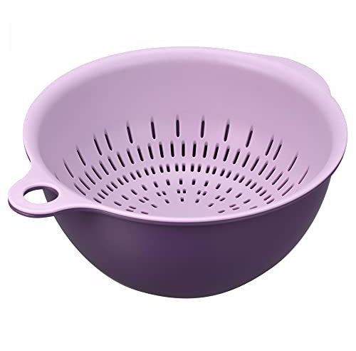 sourcing map Kitchen Strainer Colander Bowl Set, Small Double Layer Drain Basin and Basket Suitable for Fruits, Vegetables, Pasta, Berry - Purple
