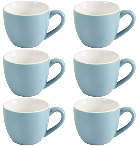 homEdge Procelain Espresso Cup, 3 Ounces / 90 ml Demitasse for Espresso, Tea- Set of 6, Light Blue