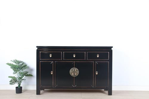 Yajutang chinesisches Sideboard Fernsehtisch Kommode 4 Türen 3 Schub schwarz