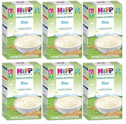 HiPP - Crema di Cereali Istantanea per Neonati, con Riso 100% Biologico, Crema di Riso Senza Glutine, 7 Confezioni da 200 gr, Pappa Pronta Neonato