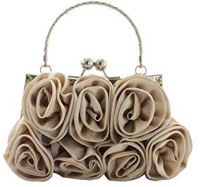 CORIOS Pochette da Donna Borsa da Sera in Raso Floreale Borsa a Spalla Paillettes Piccolo con Catena Borsa Sposa Borsa a Petalo Elegante Borsa a Tracolla per Ballo Cocktail Festa Albicocca