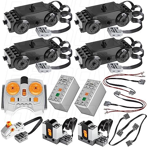 Habow 38Pcs Power-Function Technic-Parts Kit Train-Motor IR Speed Remote Control Battery Box IR Receiver Extension Wire Light Cord Control Switch Compatible with Lego-Motor-Kit.